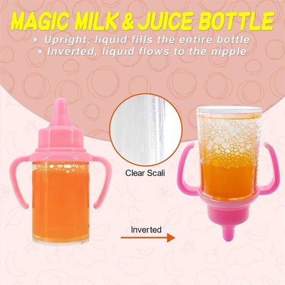 Large Baby Doll Feeding Set – Milk & Juice Bottles with Pacifier (2PCS)