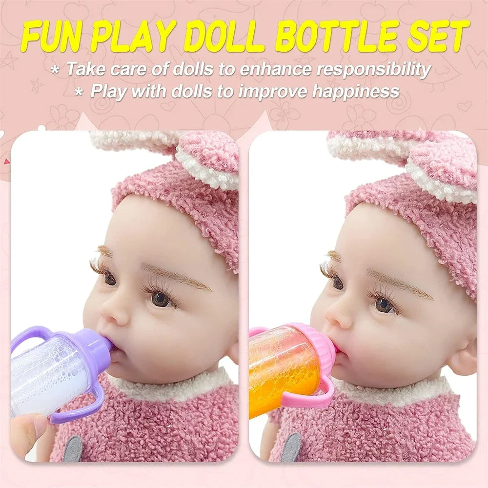 Large Baby Doll Feeding Set – Milk & Juice Bottles with Pacifier (2PCS)