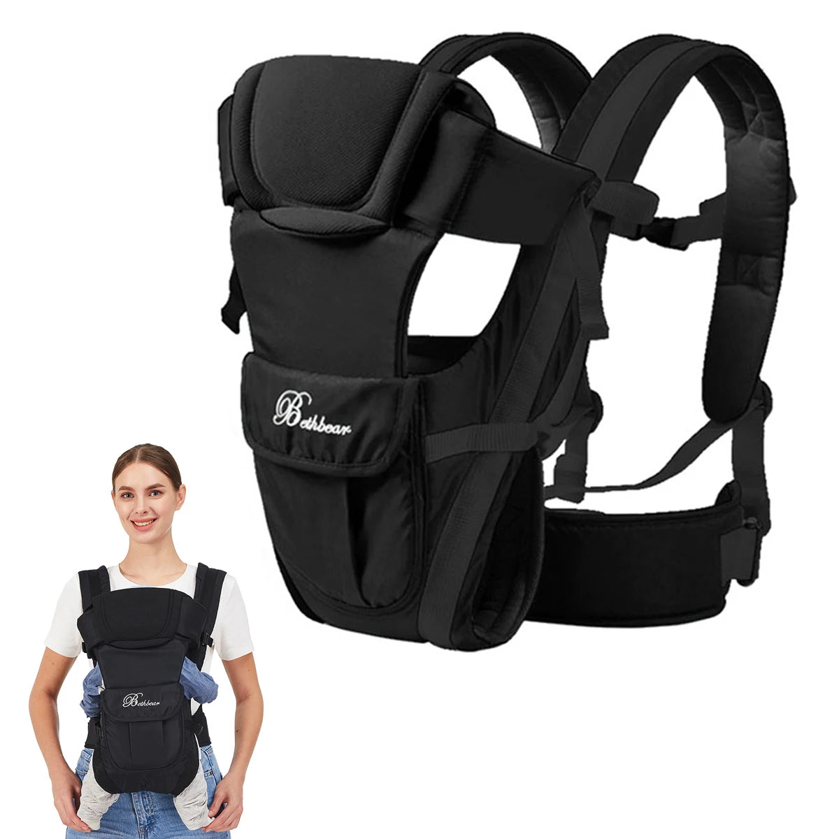 4-in-1 Adjustable Baby Backpack Carrier | Ergonomic, Soft & Safe for Newborn to Toddler