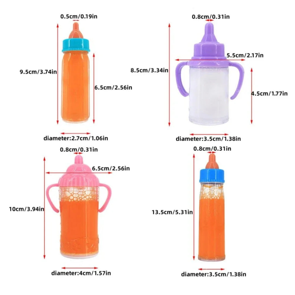 Large Baby Doll Feeding Set – Milk & Juice Bottles with Pacifier (2PCS)